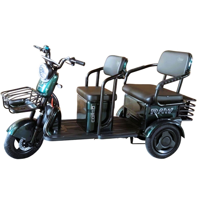 Трицикл Corso «RAW PRO» RL-431602, двигун 1200W, акумулятор 72V 24Ah літій-залізно-фосфатний, зелений + 1 ящик. акум, колеса 10" фото westvelo.com