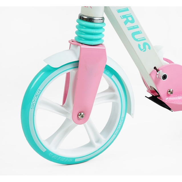 Самокат дитячий 2-х колісний, PU Skyper «SIRIUS» S 29994 рожево-бірюзовий, Ø200mm, 1 амортизатор, ручне гальмо фото westvelo.com