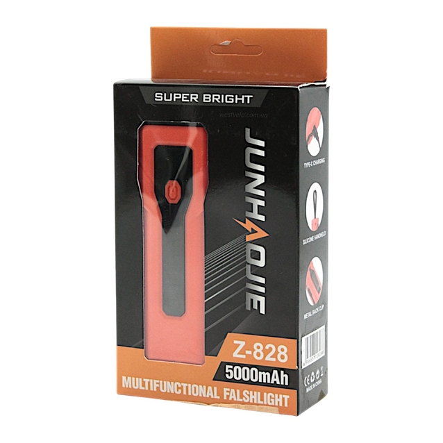 Фара Power bank (5000mAH) Z828-2x3W+COB, туристична, Type-C з (габаритним) аварійним червоно-синім світлом  (Помаранчевий) фото westvelo.com