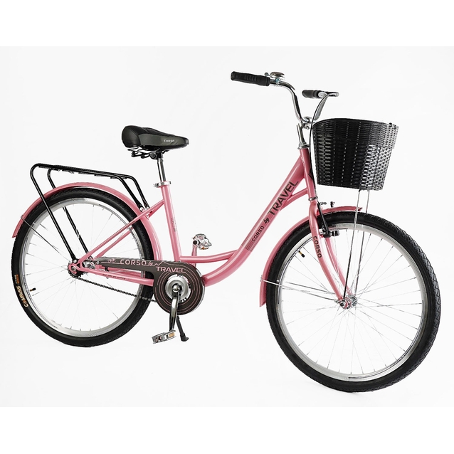Міський велосипед 26 ST Corso «TRAVEL» TL-26611 сталь 16,5", рожевий (+к(чорний)/к/б) фото westvelo.com