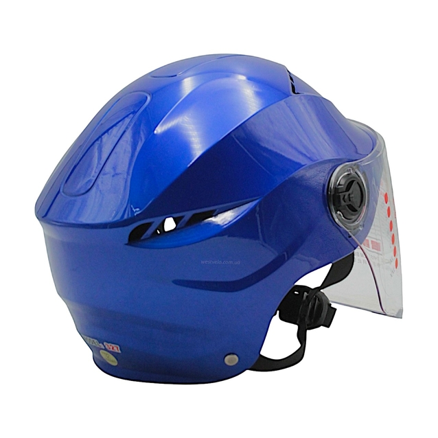 Мото шолом, відкритий "DAVID" S327, синій глянцевий, регулятор розміру з відкідними окулярами (мото/вело/самокат) фото westvelo.com