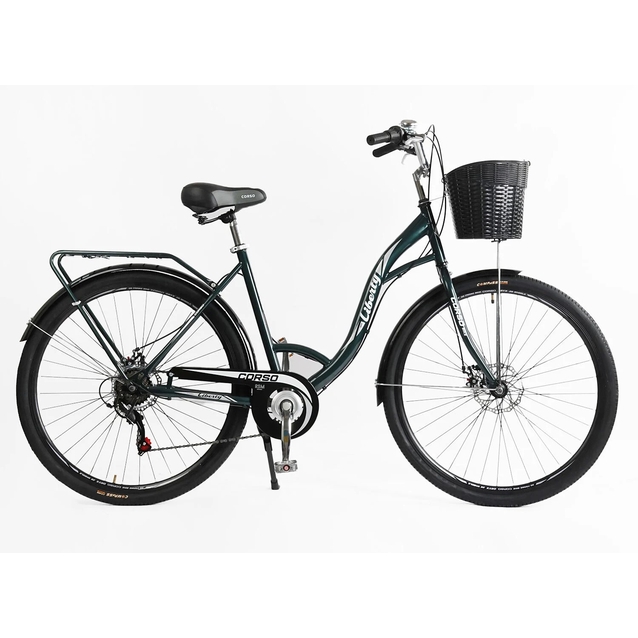Міський велосипед 28 ST Corso «LIBERTY» LR-28193 сталь 20", (к-т SHIMANO) темно-зелений + кошик фото westvelo.com