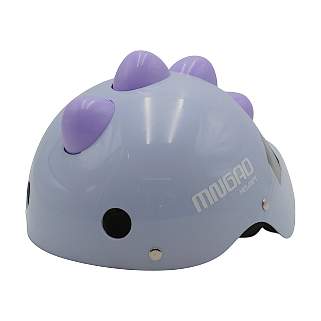 Вело шолом дитячий 587 "Динозавр" фіолетовий, з мигалкою, нерегульований фото westvelo.com
