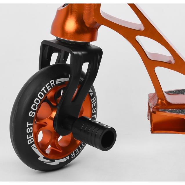 Самокат трюковий Best Scooter «SPIDER» 53880 помаранчевий, HIC-система, пеги, AL диск та дека, колеса PU Ø110mm, ширина керма - 60 см фото westvelo.com