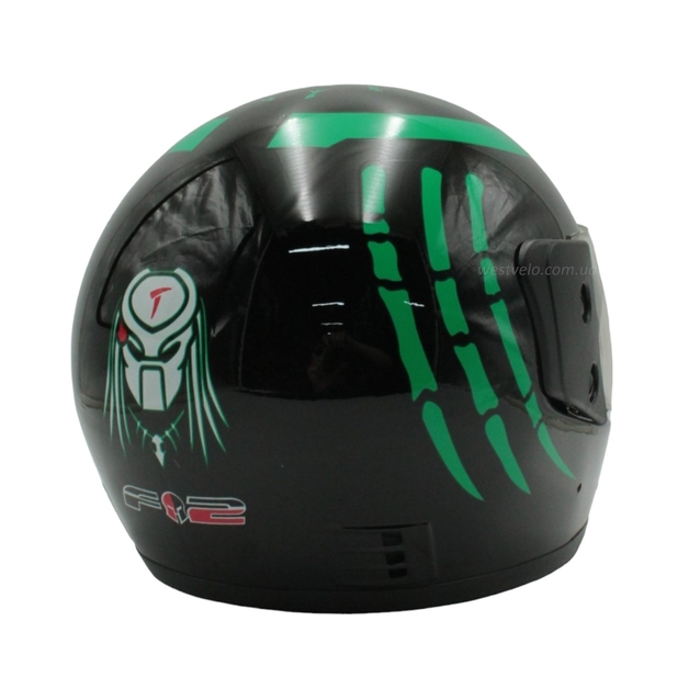 Мото шолом, закритий (XS) F2 "PREDA TORS" чорно-зелений глянець (825-4) фото westvelo.com