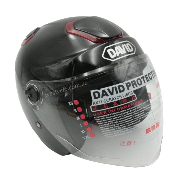 Мото шолом, відкритий (M) "DAVID" D018, чорний глянцевий фото westvelo.com