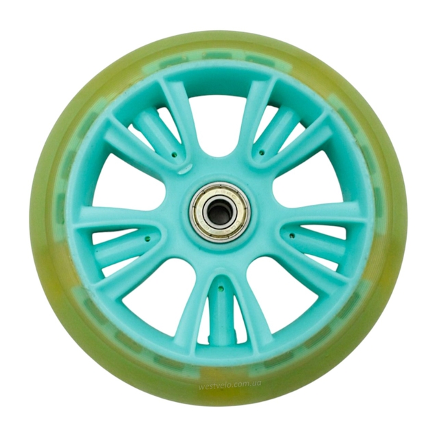 Колесо самоката дитячого поліуретан Ø135мм, діодне, блакитний фото westvelo.com