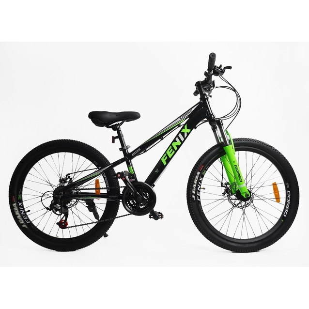 Велосипед 24 AL Corso «FENIX» FX-24882 алюміній 11", (к-т Saiguan) чорно-салатовий фото westvelo.com