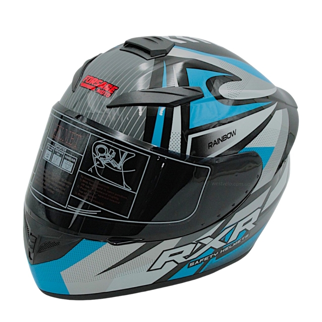 Мото шолом, закритий (L) "220" чорно-синьо-сірий, глянцевий фото westvelo.com