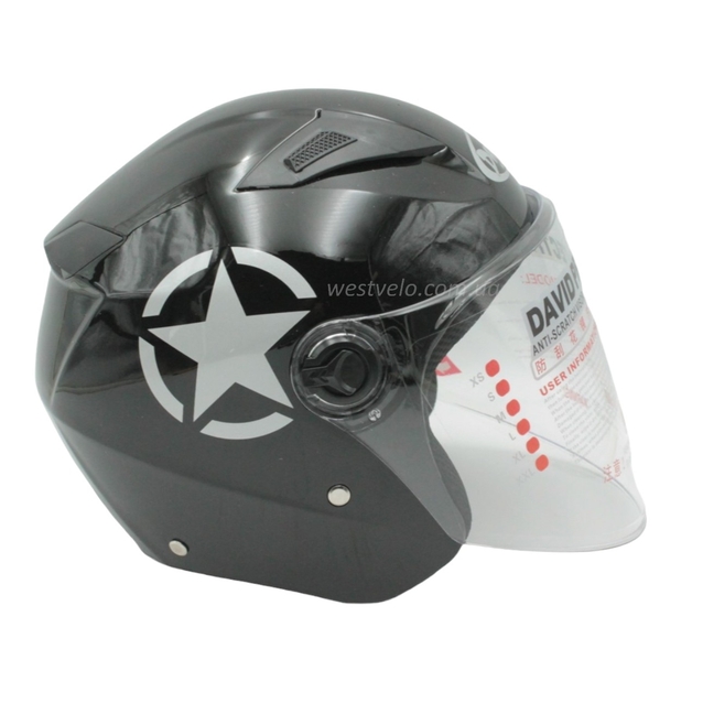 Мото шолом, відкритий (M) "DAVID" D017, Willys Star, чорний глянцевий фото westvelo.com