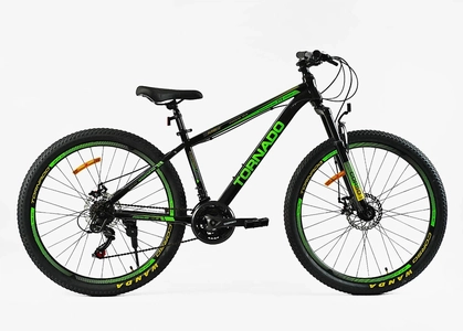 Велосипед 27.5 ST Corso «TORNADO» TR-27257 сталь 15,5", (к-т SHIMANO) чорно-салатовий