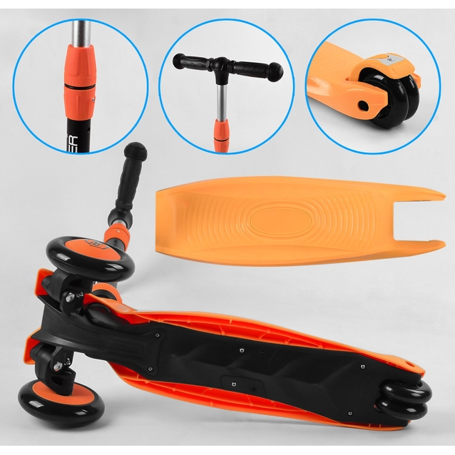 Самокат 3в1 Best Scooter 50584 колеса PU 120х80mm зі світлом, сидіння, амортизатори, батьківська ручка, помаранчевий фото westvelo.com