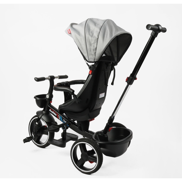 Дитячий велосипед 3-кол з батьківською ручкою, з даш, PU BestTrike «OSCAR» 6390/19-306 сірий, поворотне сидіння, складне кермо, кошик, телескопічна ручка фото westvelo.com