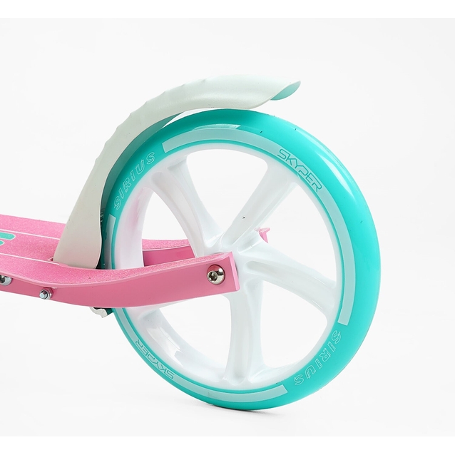 Самокат дитячий 2-х колісний, PU Skyper «SIRIUS» S 29994 рожево-бірюзовий, Ø200mm, 1 амортизатор, ручне гальмо фото westvelo.com