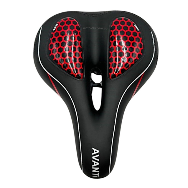 Сідло на демпферах з отвором AVANTI №189 GEL, чорне з крапками (червоні) + мигалка фото westvelo.com