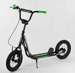 Самокат дитячий 2-х колісний, надувні колеса 12 Corso JT 01019 чорно-салатовий, ручне переднє гальмо