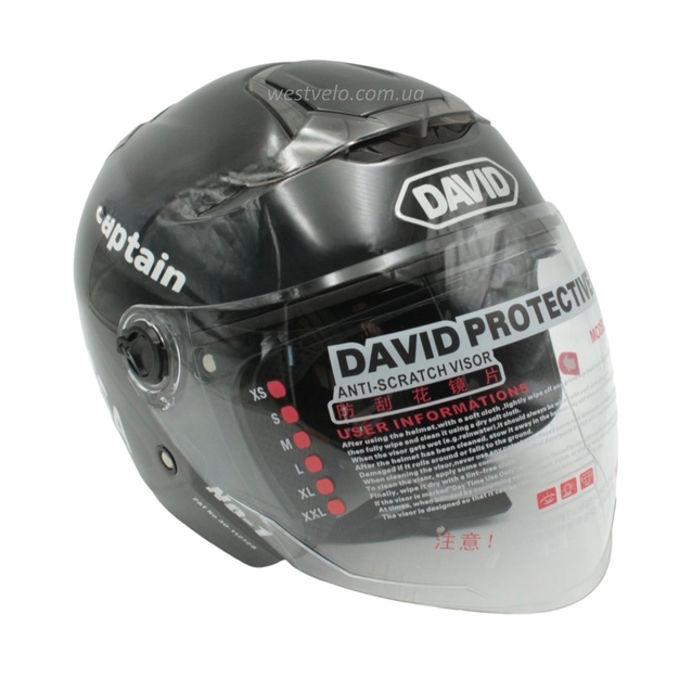 Мото шолом, відкритий (L) "DAVID" captain D022‑1 чорний глянцевий з відкідними окулярами фото westvelo.com