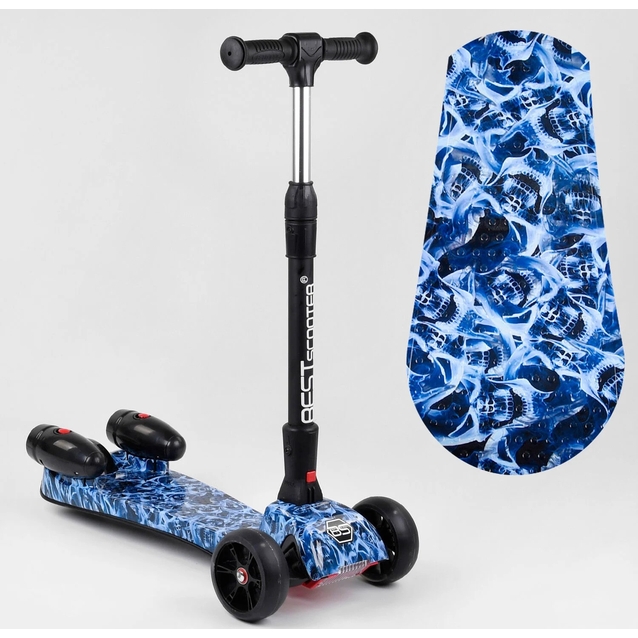 Самокат дитячий 3-х колісний, Best Scooter «MAXI» 46189 синій, колеса PU Ø120mm/40mm, парогенератором, МУЗИКА, ТУРБІНИ фото westvelo.com
