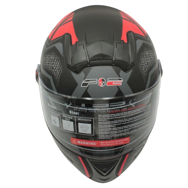 Мото шолом, закритий (S 55-56) F2 М61 чорно-червоний, матовий з відкидними окулярами фото westvelo.com