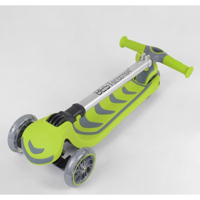 Самокат дитячий 3-х колісний, Best Scooter 46987 салатовий, колеса PU Ø120mm/80mm зі світлом, складне алюмінієве кермо фото westvelo.com