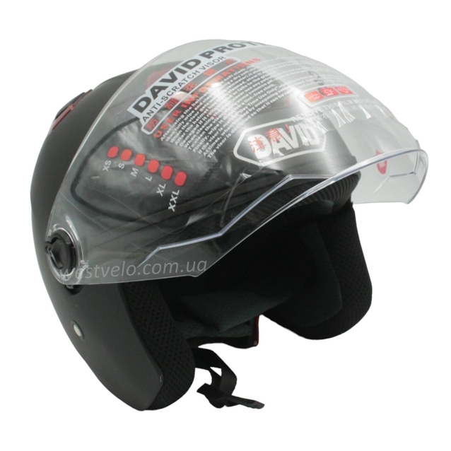 Мото шолом, відкритий (XL) "DAVID" D018, чорний матовий з червоними вставками фото westvelo.com