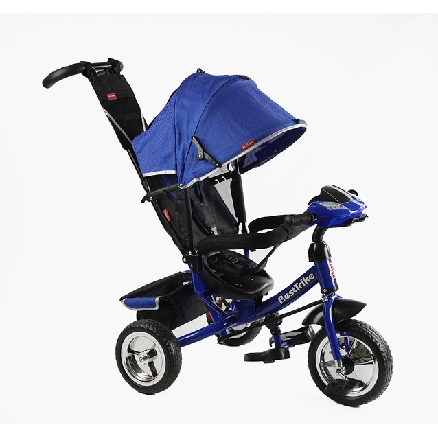 Дитячий велосипед 3-х колісний з батьківською ручкою, з дашком, колеса - EVA (піна) Best Trike 68-640 темно-синій, d=25см переднє, d=20см задні, фара музична, USB, Bluetooth фото westvelo.com