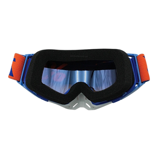 Мото окуляри Кросс-ендуро 100% 109-1-23, синьо-білий, дзеркальний візор (class B) фото westvelo.com