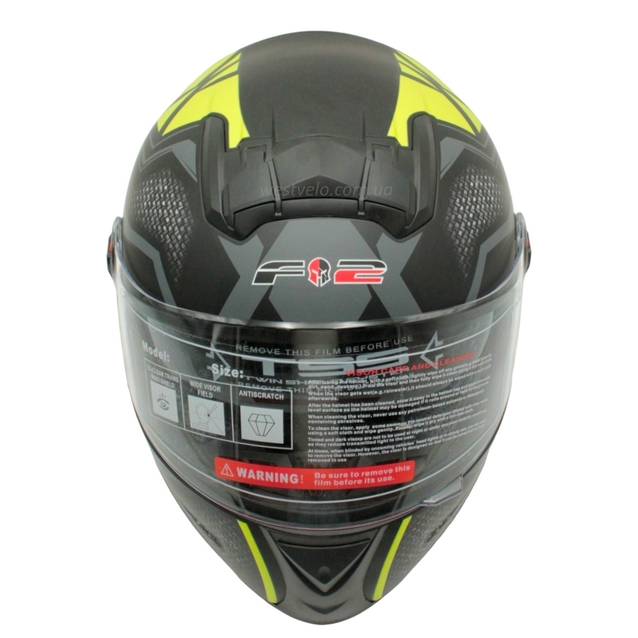 Мото шолом, закритий (S 55-56) F2 М61 чорно-жовтий, матовий з відкидними окулярами фото westvelo.com