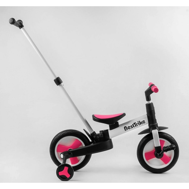 Велобіг-трансформер, 2-кол з батьківською ручкою, PU 10 BestTrike алюміній 55475 біло-рожевий, складний, батьківська ручка, знімні педалі фото westvelo.com