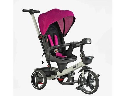 Дитячий велосипед 3-кол з батьківською ручкою, з даш, PU BestTrike «MARCO» 9155/365-18 рожево-білий, поворотне сидіння, складне кермо, кошик, телескопічна ручка, фара музична