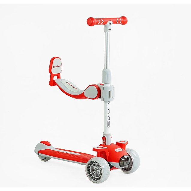 Самокат 5в1 Skyper J-08328, колеса PU 125х40мм зі світлом, укр.озвучування та підсвічування платформи, сіро-червоний фото westvelo.com