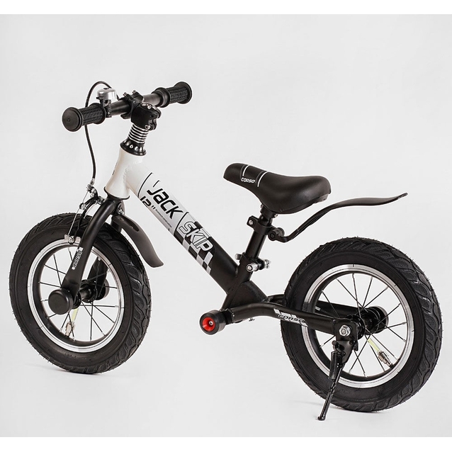 Велобіг 12 Corso надувні колеса, сталева рама «SKIP JACK» 11057 ручне гальмо, з амортизатором, чорно-білий фото westvelo.com