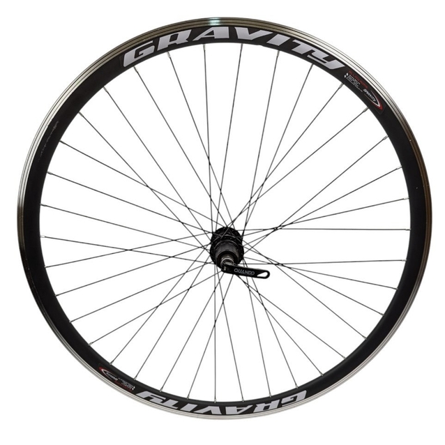 Колесо 28-29 зад, обід 2-ний чорний, втулка AL. Quando касета (8-9), ексцентрик, чорна спиця (Gravity) фото westvelo.com