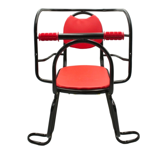 Крісло дитяче метал. на зад. багажник, чорно-червоне, з м'ягким сидінням з ручками фото westvelo.com