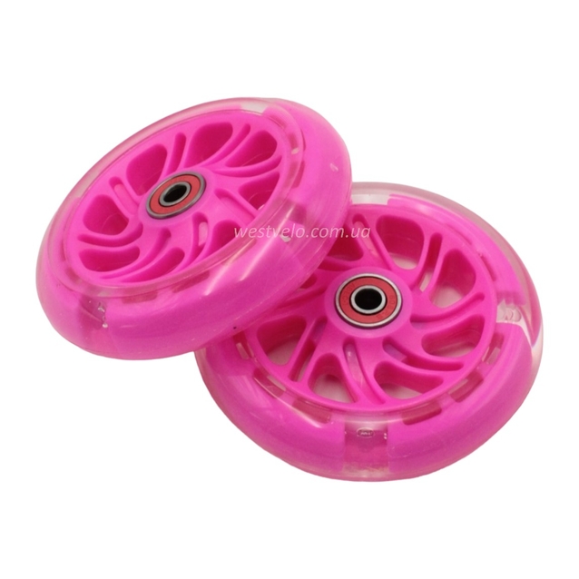 Колесо дитячого 3-х кол. самоката Ø120/30мм, діодне, рожеве (011) фото westvelo.com