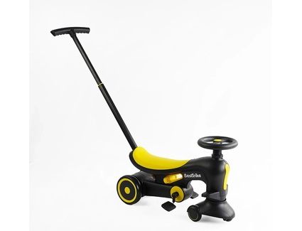 Дитячий велосипед-толокар 3-х колісний з батьківською ручкою, колеса - PU Best Trike BST-7702 чорно-жовтий, рама нейлон