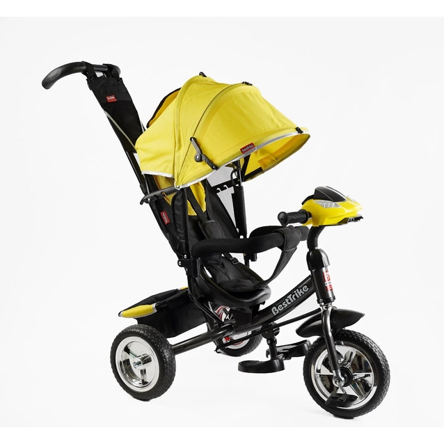 Дитячий велосипед 3-х колісний з батьківською ручкою, з дашком, колеса - EVA (піна) Best Trike 6588/62-119 чорно-жовтий, d=25см переднє, d=20см задні, фара музична, USB, Bluetooth фото westvelo.com