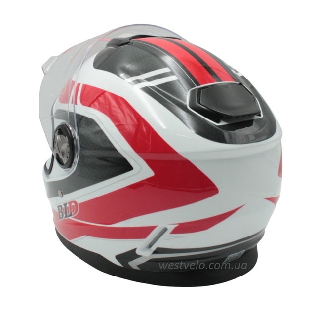 Мото шолом, закритий (S 55-56) BLD-М65 інтеграл, білий глянець з червоно-чорним малюнком фото westvelo.com