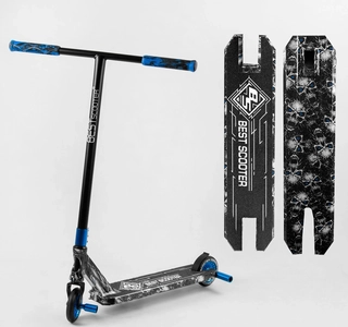 Самокат трюковий Best Scooter «SKULLS» BS-99808 чорно-синій, HIC-система, пеги, AL диск та дека, колеса PU Ø110mm, ширина керма - 60 см