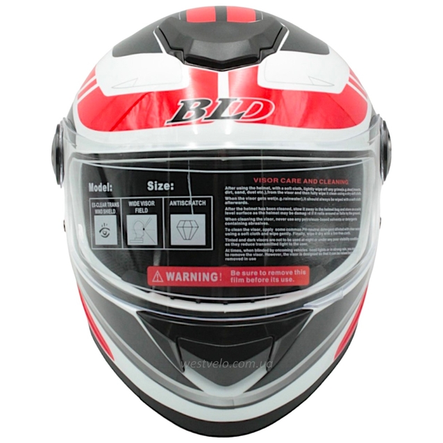 Мото шолом, закритий (L 59-60) BLD-М65 інтеграл, білий глянець з червоно-чорним малюнком фото westvelo.com
