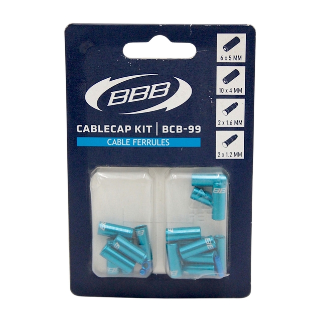 Ковпачки-закінчення кожуха Ø4-5мм. (6x5mm+10x4mm) + троса (2x1.6mm+2x1.2mm) BBB (BCB-99) синій фото westvelo.com