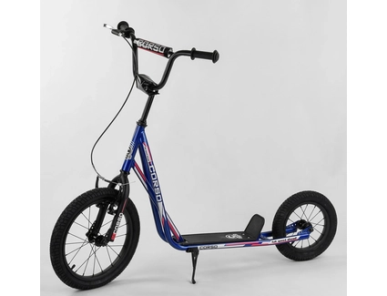 Самокат дитячий 2-х колісний, надувні колеса 16-12 Corso МХ 30609 синій, ручне переднє гальмо