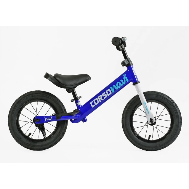 Велобіг 12 Corso надувні колеса, сталева рама «NAVI» NV-12645 синій, підніжка, підставка для ніг, дзвіночок фото westvelo.com