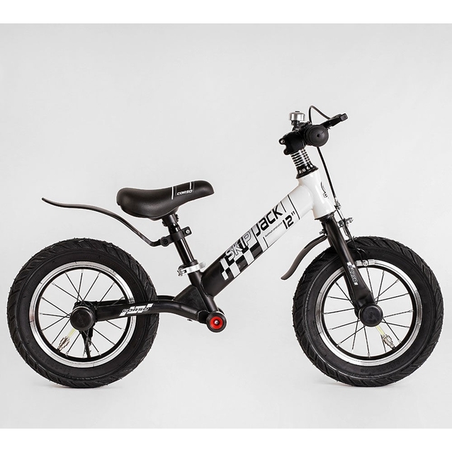 Велобіг 12 Corso надувні колеса, сталева рама «SKIP JACK» 11057 ручне гальмо, з амортизатором, чорно-білий фото westvelo.com