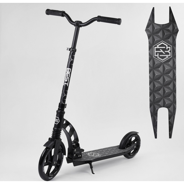 Самокат дитячий 2-х колісний, PU Best Scooter 47351 чорний, колеса Ø230-180mm, 1 амортизатор фото westvelo.com
