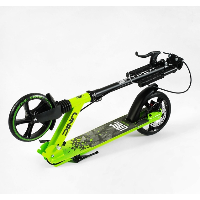 Самокат дитячий 2-х колісний, PU Skyper «UNIC» UN-36502 салатовий, колеса Ø200mm, ручне дискове гальмо, 1 амортизатор передній фото westvelo.com