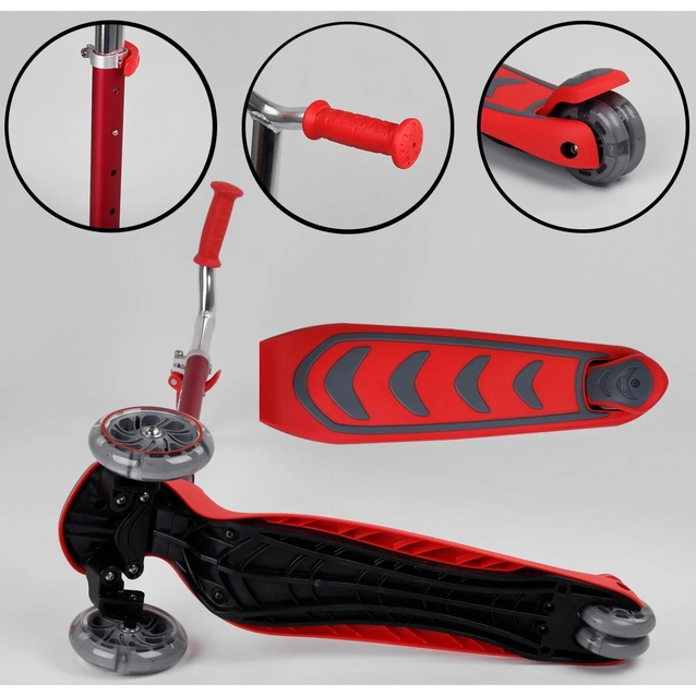 Самокат дитячий 3-х колісний, Best Scooter Y-00325 червоний, колеса PU Ø120mm/80mm зі світлом, складне AL кермо фото westvelo.com