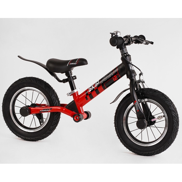 Велобіг 12 Corso надувні колеса, сталева рама «SKIP JACK» 44538 ручне гальмо, з амортизатором, чорно-червоний фото westvelo.com