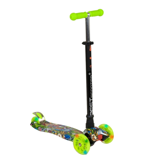 Самокат дитячий 3-х колісний, Best Scooter «MAXI» 2464 / 779-1391 жовтий-неон, колеса PU Ø120mm/80mm зі світлом, пластмасовий, трубка керма алюмінієва фото westvelo.com