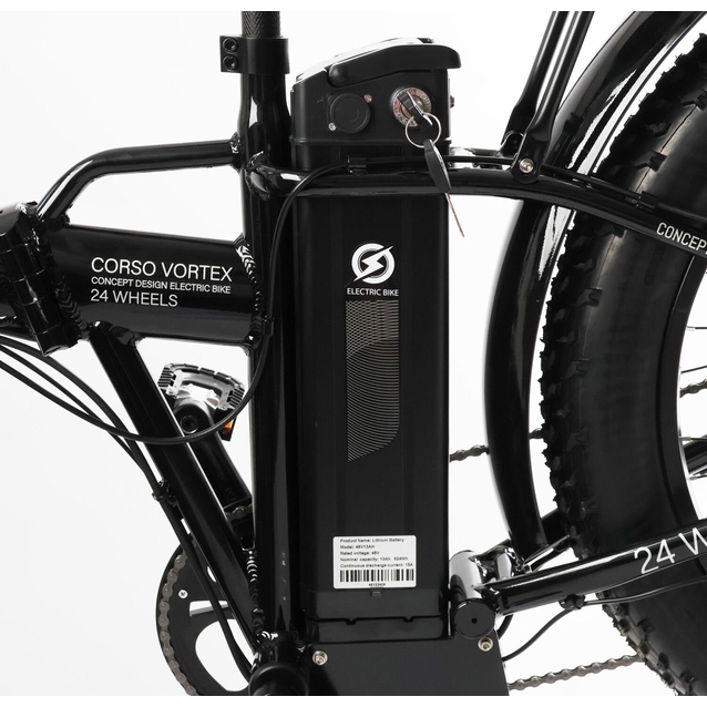 Електрофетбайк 24 AL Corso «VORTEX» TX-78950 алюміній, складний, двигун 500W, акумулятор 48V13Ah літієвий (к-т SHIMANO) чорний фото westvelo.com